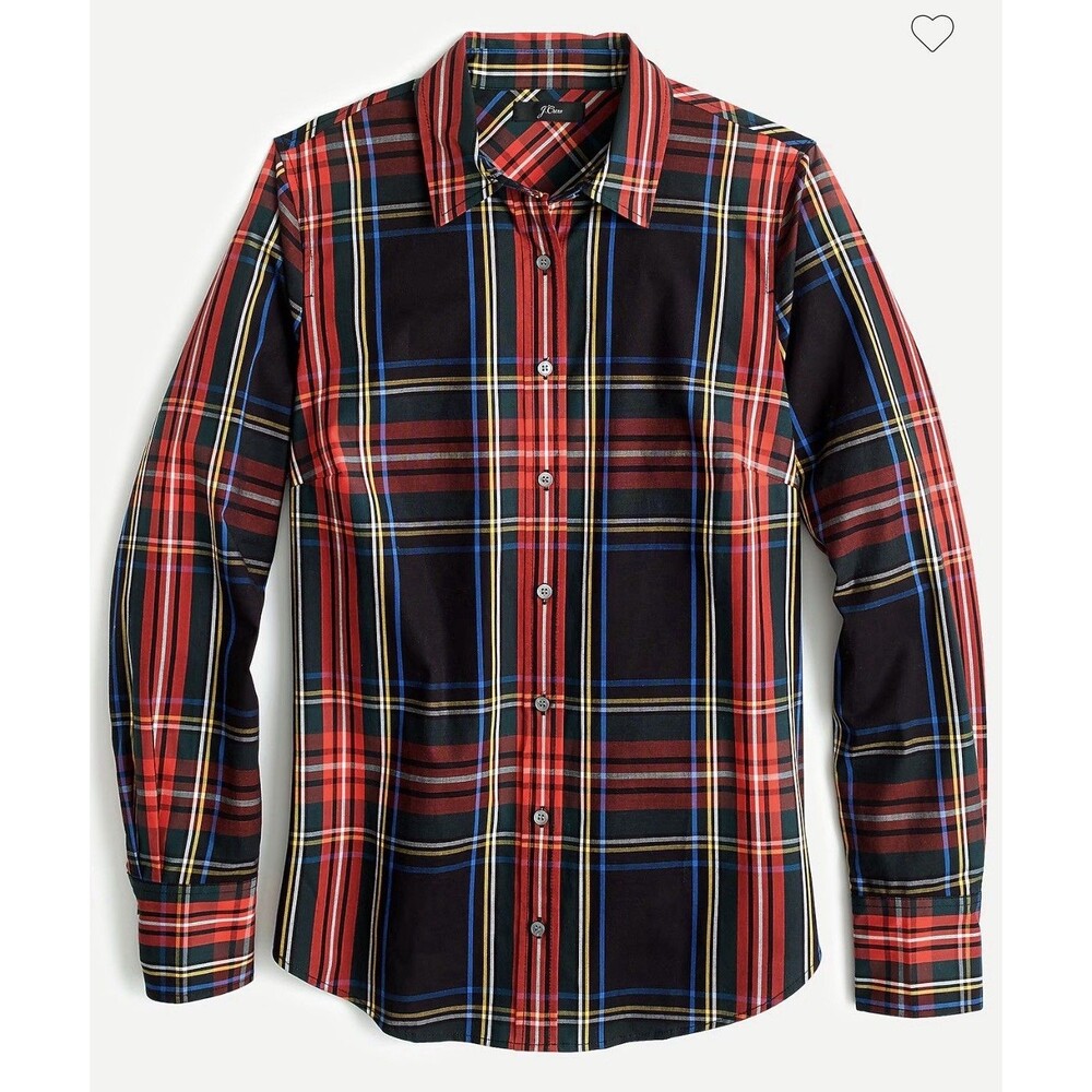 J.CREW Women's Button-Up Shirt Perfect Black Stewart Tartan Sz 8 Classic Preppy